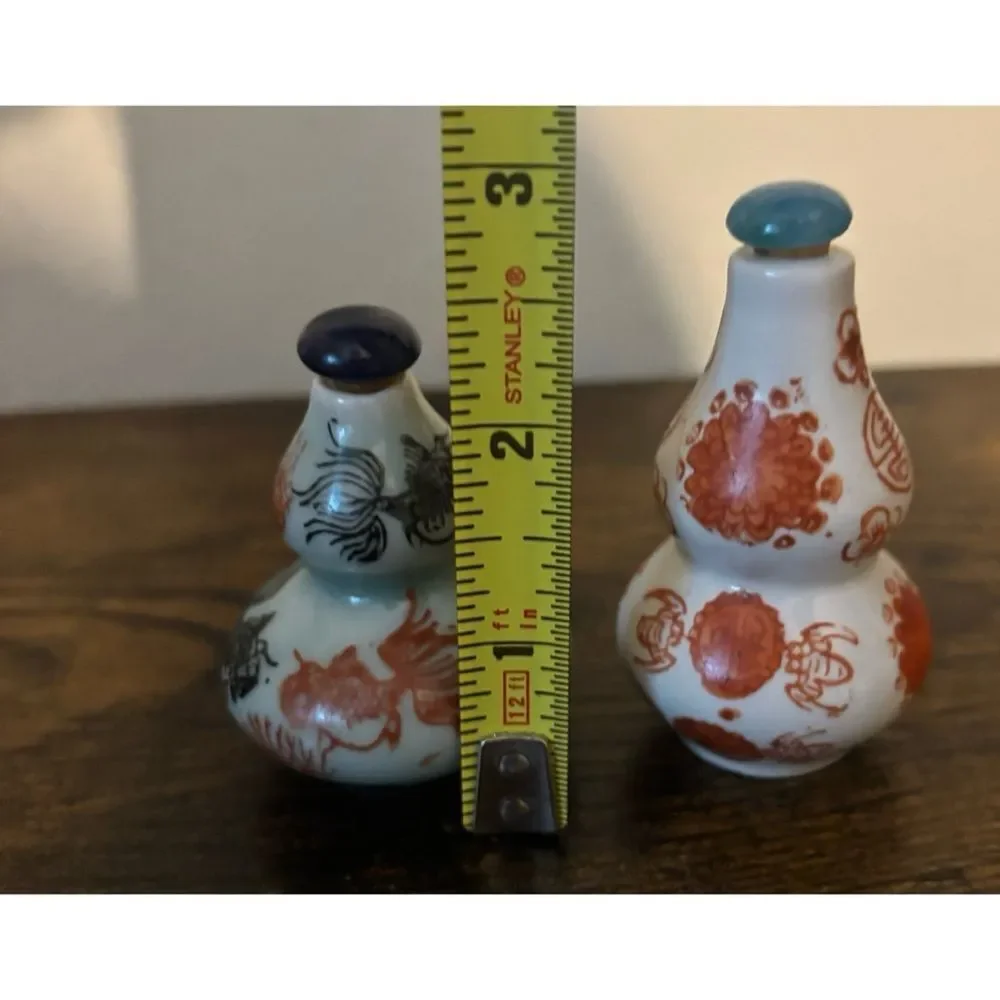 Antique Chinese Celadon Double Gourd Porcelain Snuff Bottles ~ Set of 2